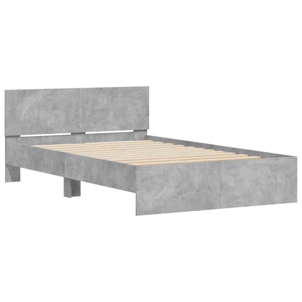 vidaXL Rama łóżka z wezgłowiem i LED, szarość betonu, 135x190 cm