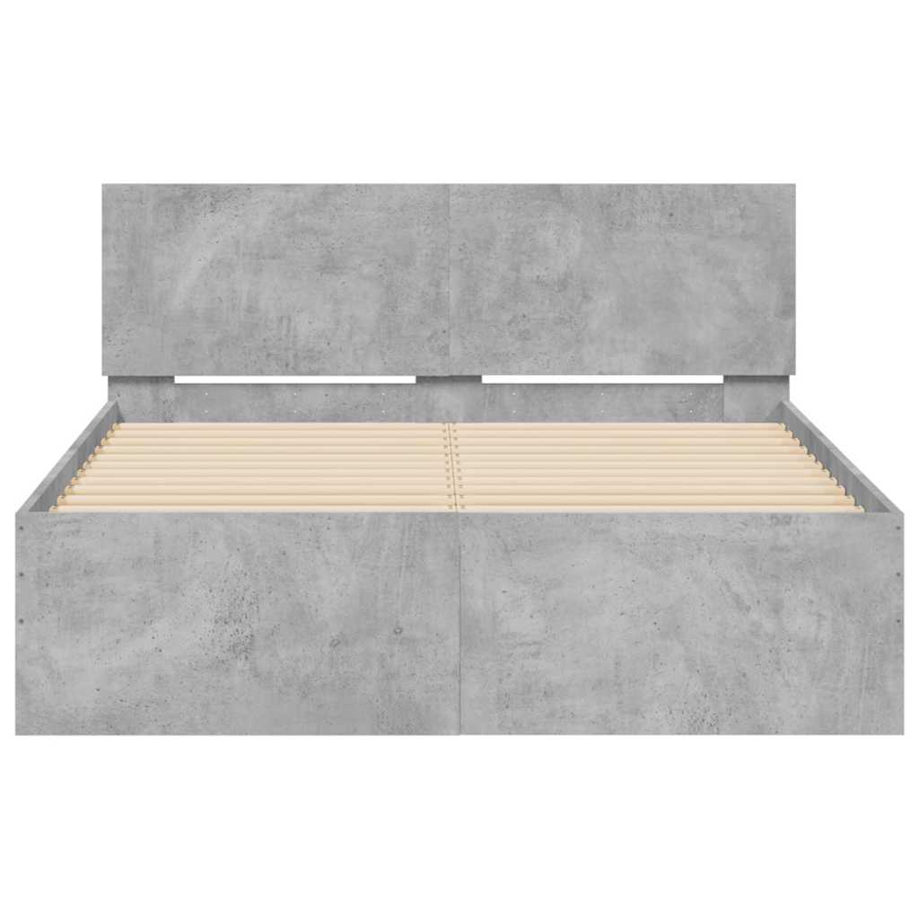 vidaXL Rama łóżka z wezgłowiem i LED, szarość betonu, 135x190 cm