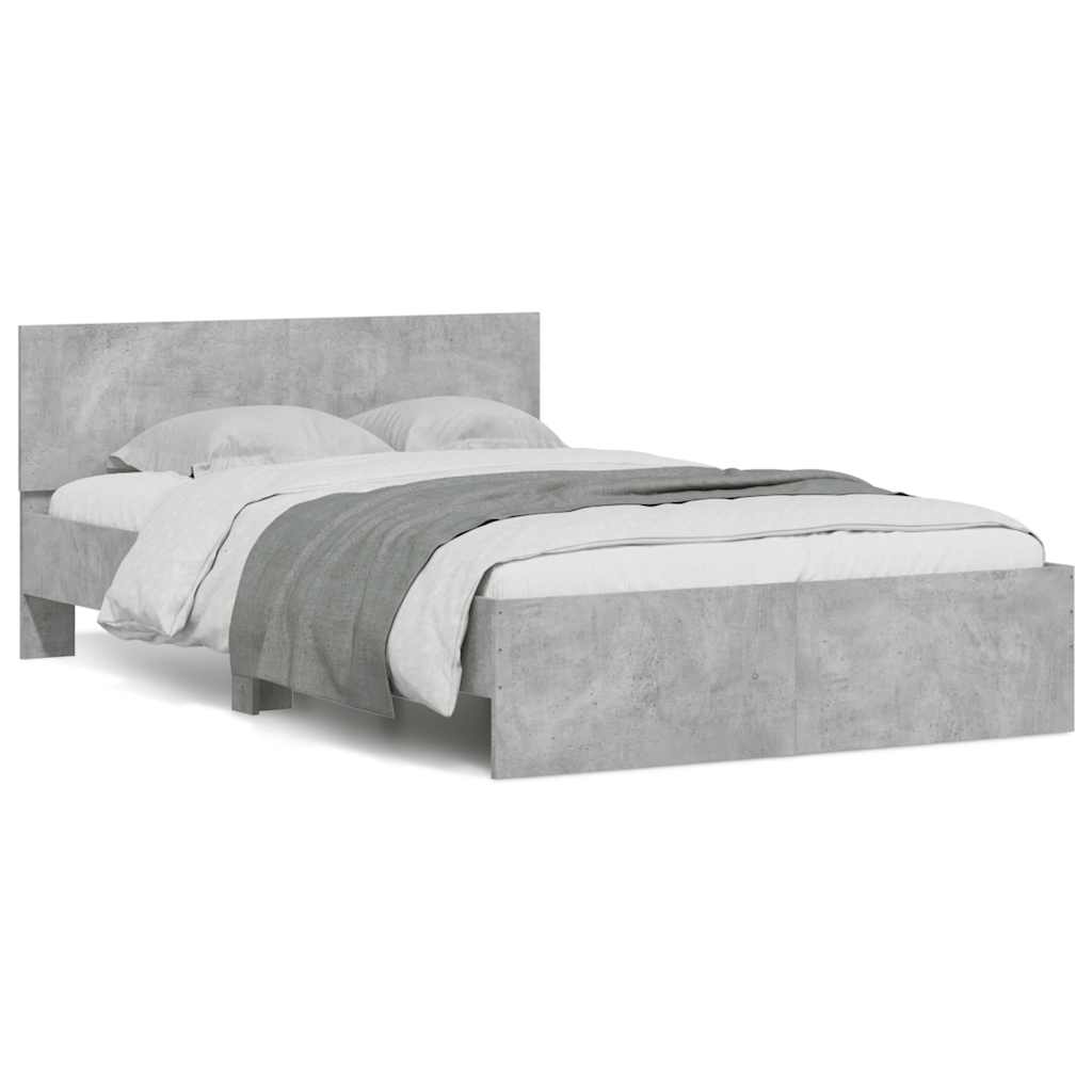 vidaXL Rama łóżka z wezgłowiem i LED, szarość betonu, 135x190 cm