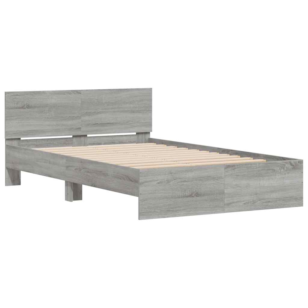 vidaXL Rama łóżka z wezgłowiem i LED, szary dąb sonoma, 135x190 cm
