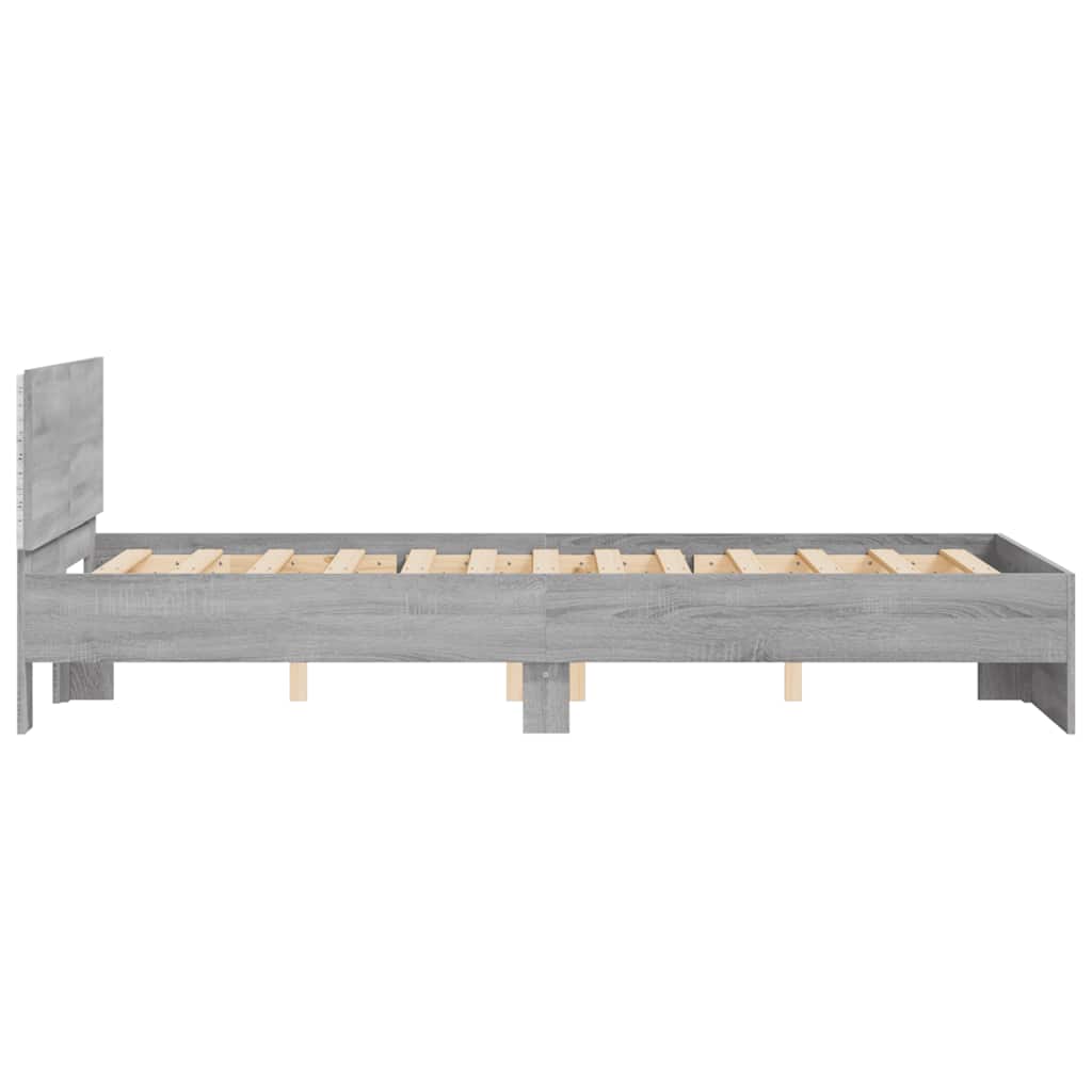 vidaXL Rama łóżka z wezgłowiem i LED, szary dąb sonoma, 135x190 cm
