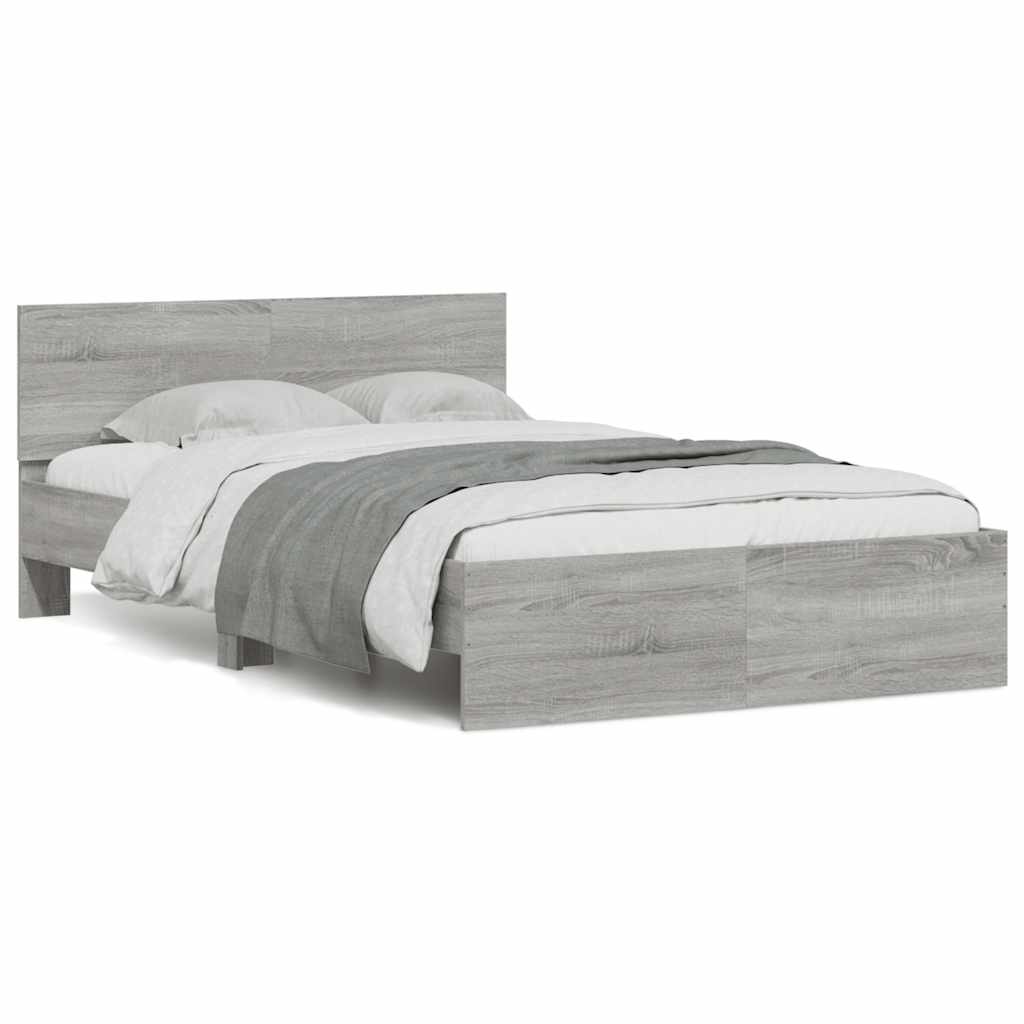 vidaXL Rama łóżka z wezgłowiem i LED, szary dąb sonoma, 135x190 cm