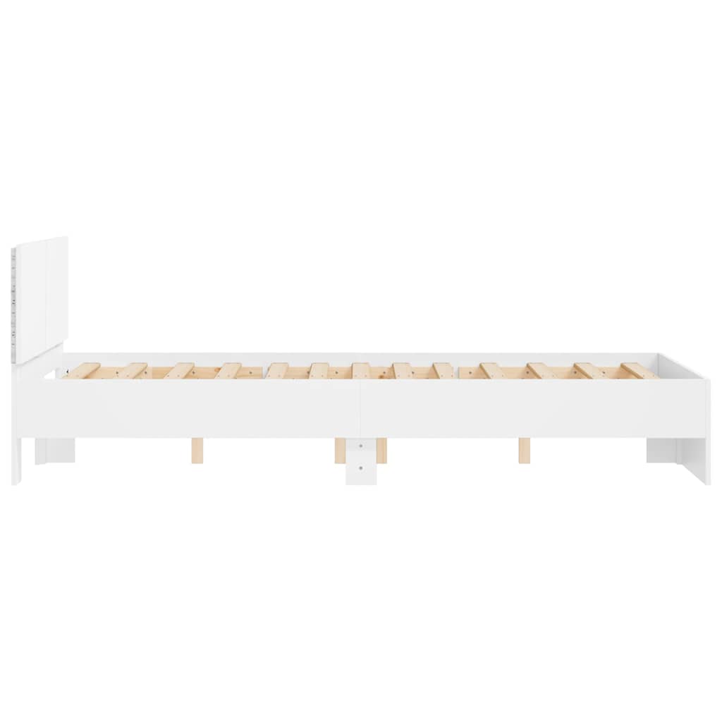 vidaXL Rama łóżka z wezgłowiem i LED, biała, 120x190 cm