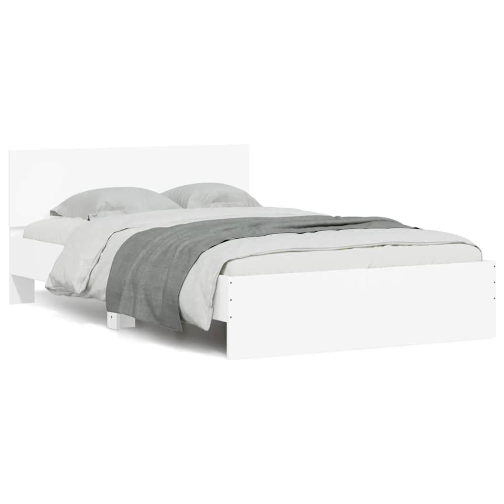 vidaXL Rama łóżka z wezgłowiem i LED, biała, 120x190 cm