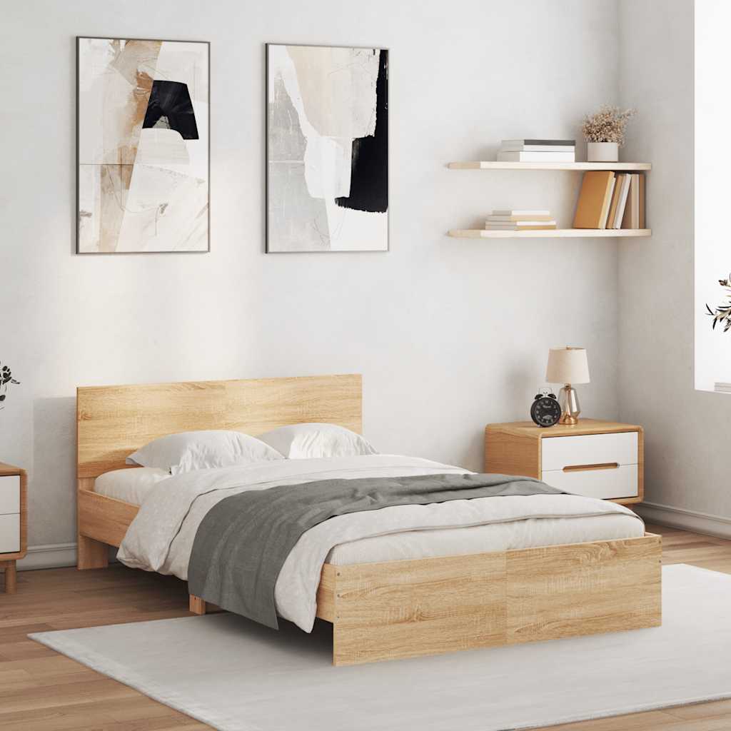 vidaXL Rama łóżka z wezgłowiem i LED, dąb sonoma, 120x190 cm