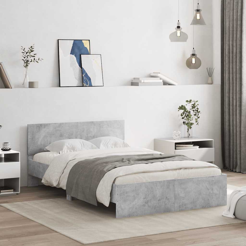 vidaXL Rama łóżka z wezgłowiem i LED, szarość betonu, 120x190 cm