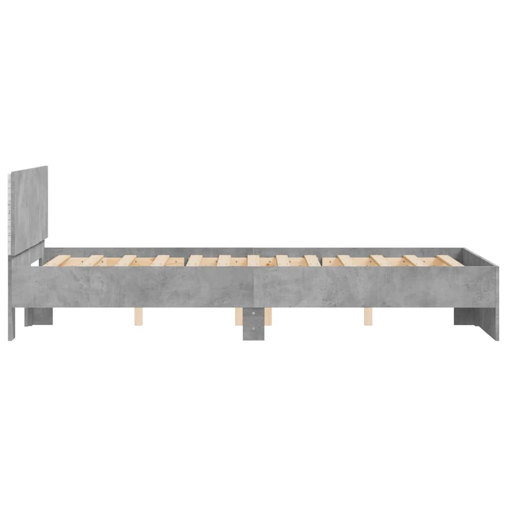 vidaXL Rama łóżka z wezgłowiem i LED, szarość betonu, 120x190 cm