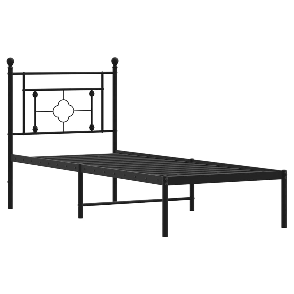 vidaXL Metalowa rama łóżka z wezgłowiem, czarna, 75x190 cm