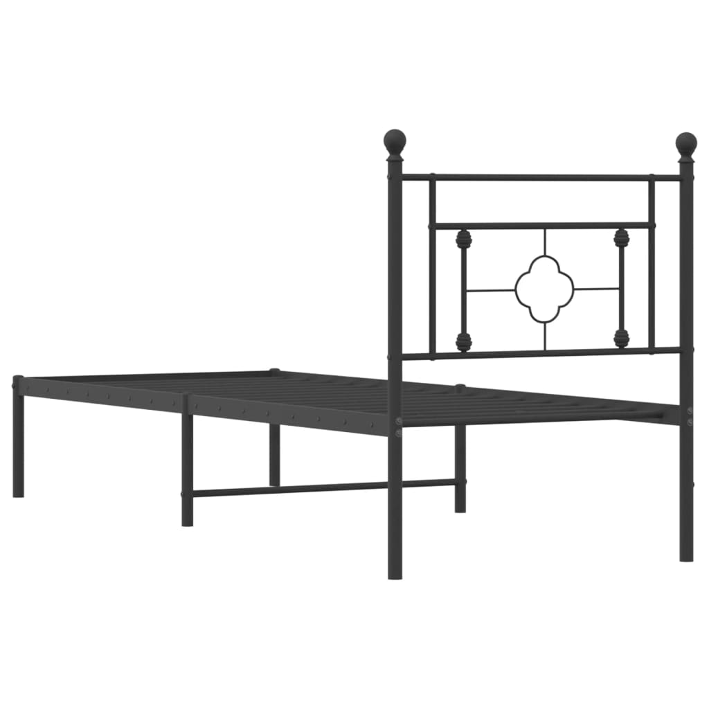 vidaXL Metalowa rama łóżka z wezgłowiem, czarna, 75x190 cm