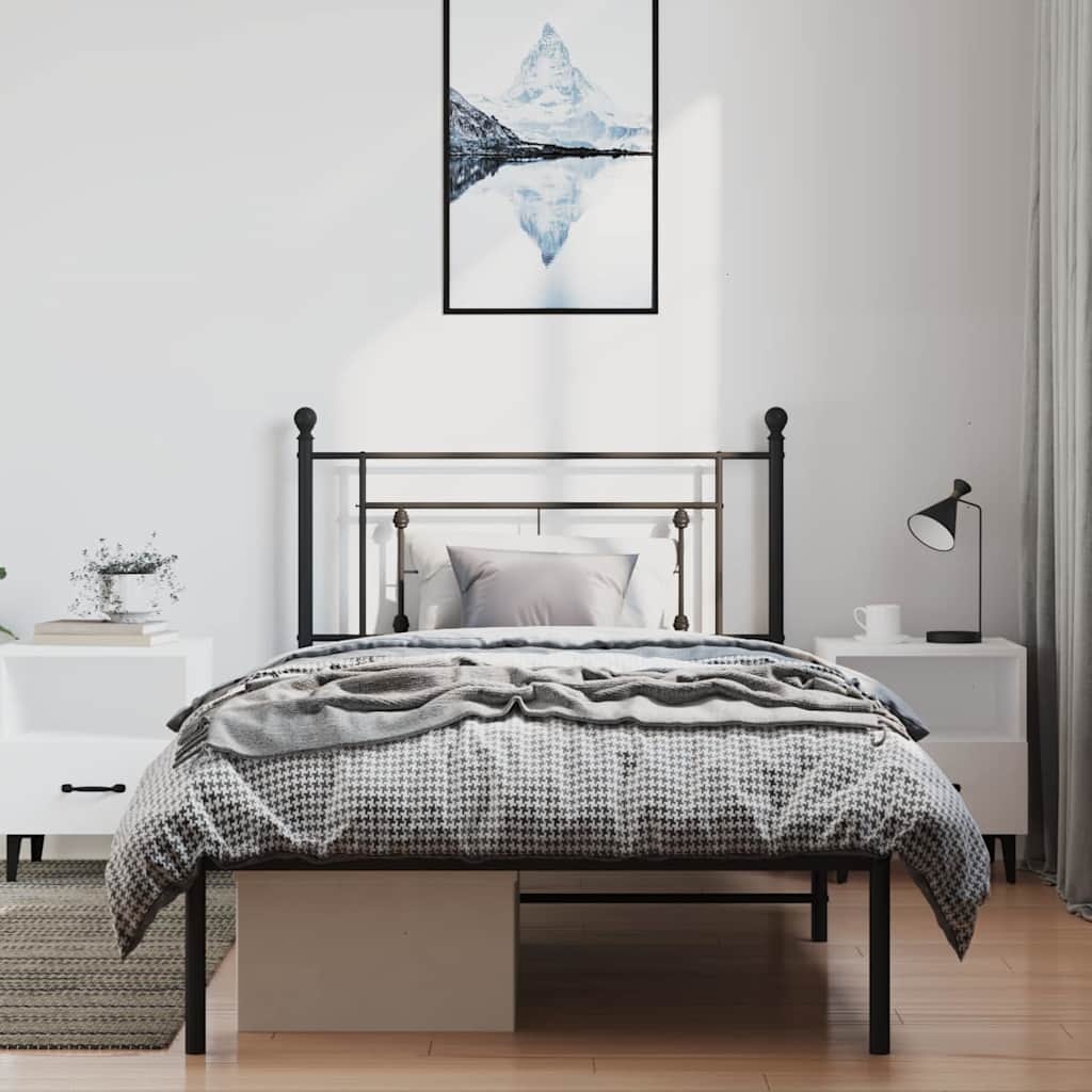 vidaXL Metalowa rama łóżka z wezgłowiem, czarna, 100x200 cm