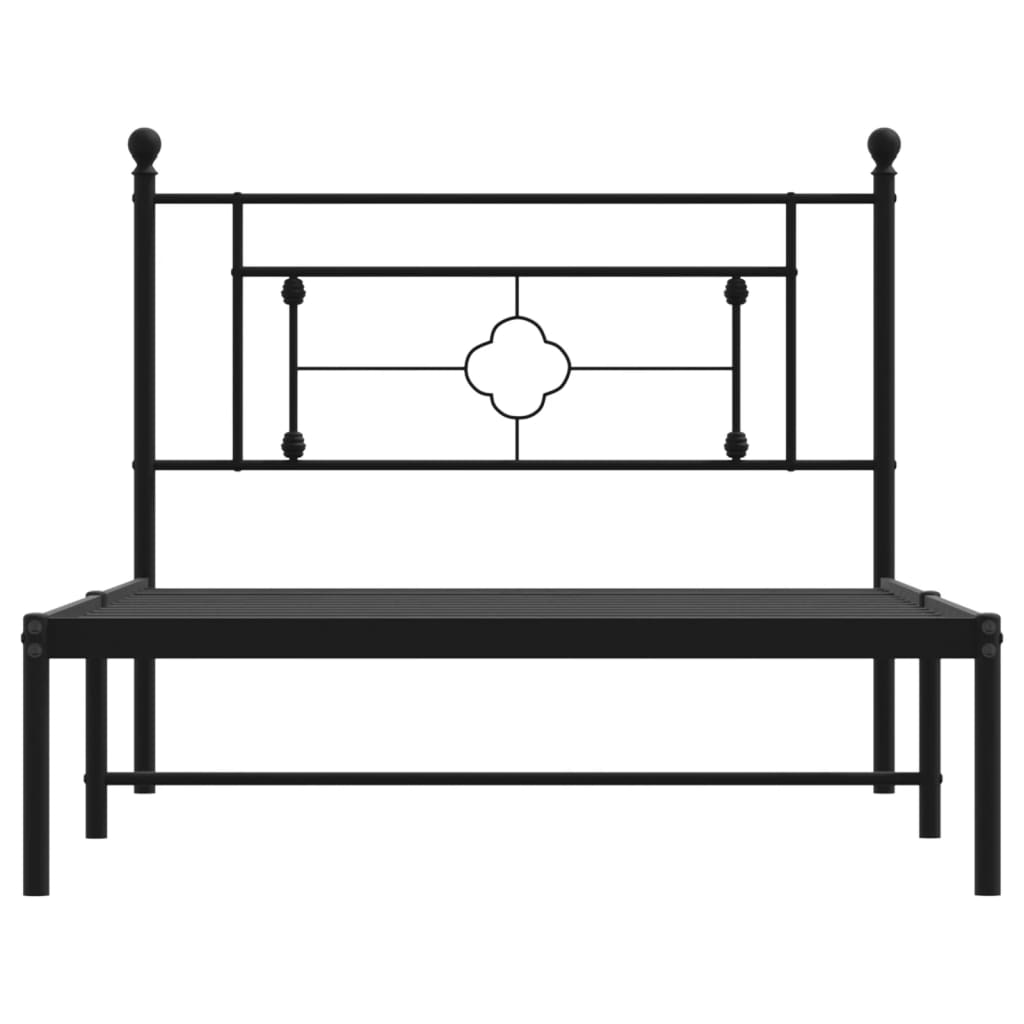 vidaXL Metalowa rama łóżka z wezgłowiem, czarna, 107x203 cm
