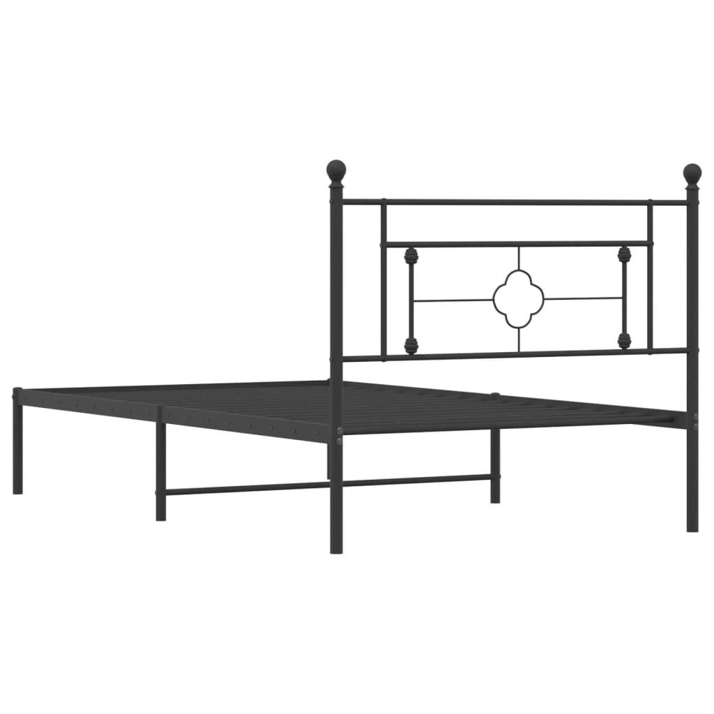 vidaXL Metalowa rama łóżka z wezgłowiem, czarna, 107x203 cm