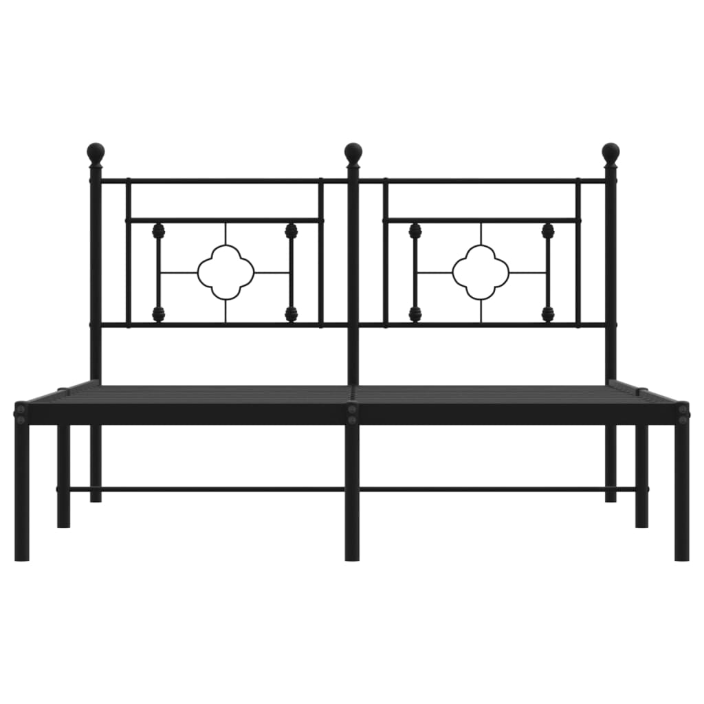 vidaXL Metalowa rama łóżka z wezgłowiem, czarna, 135x190 cm