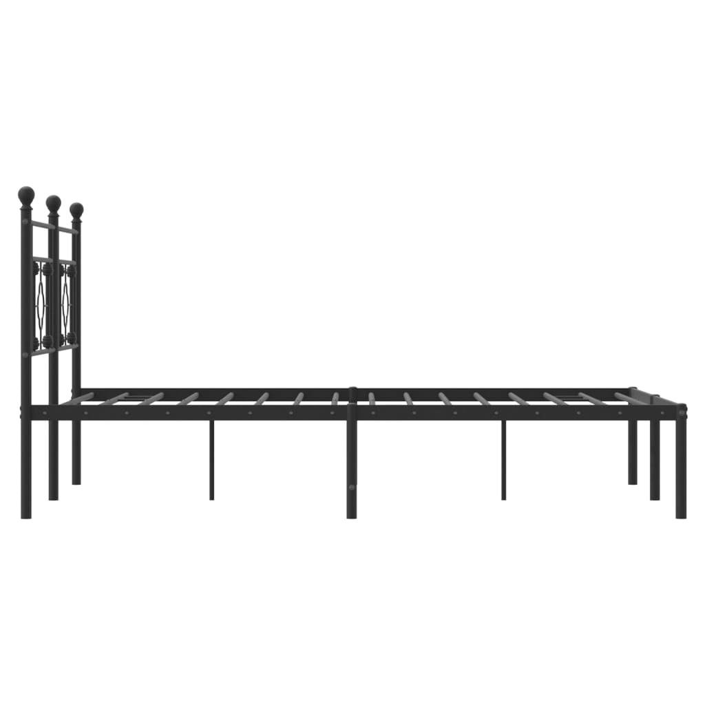 vidaXL Metalowa rama łóżka z wezgłowiem, czarna, 135x190 cm