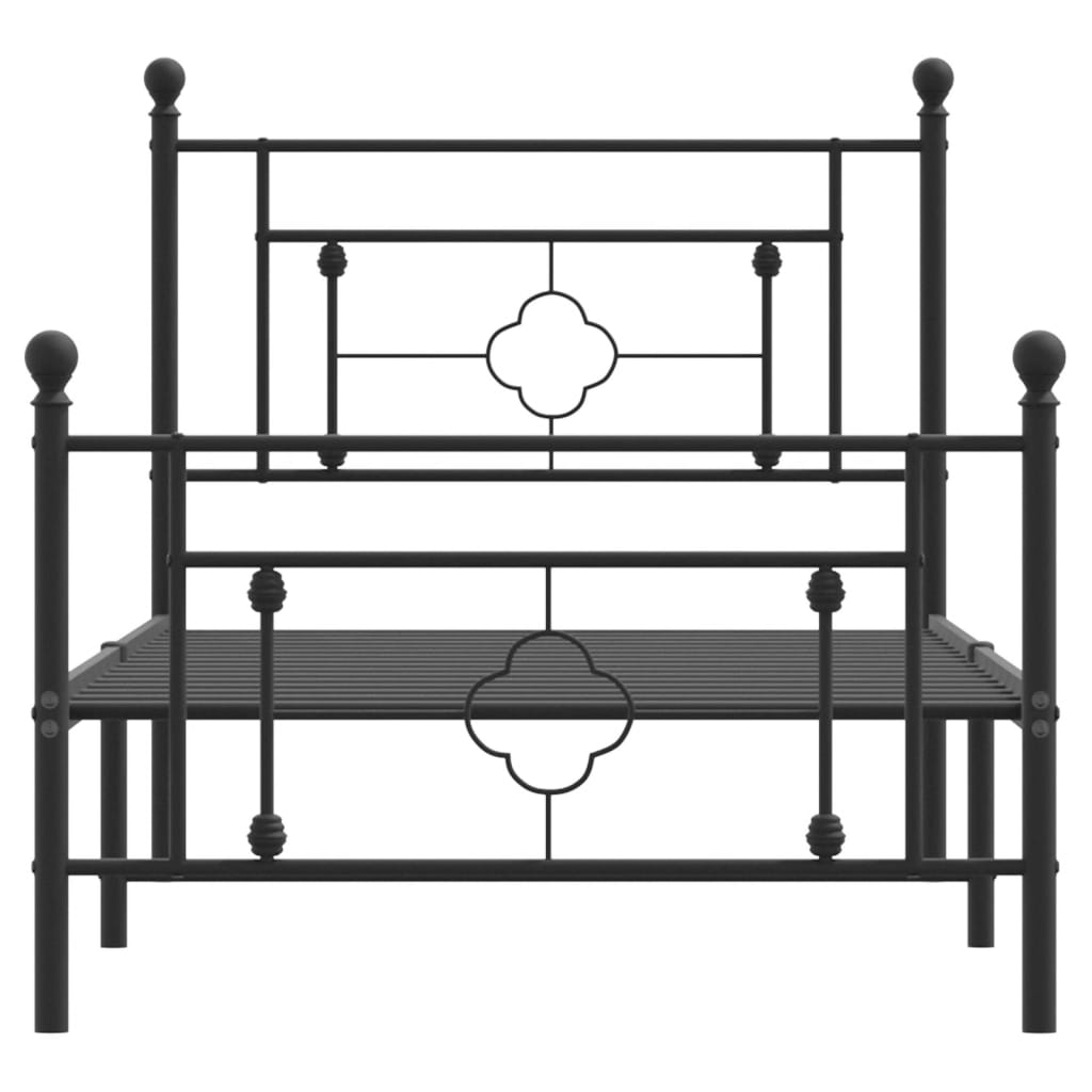 vidaXL Metalowa rama łóżka z wezgłowiem i zanóżkiem, czarna, 90x190 cm