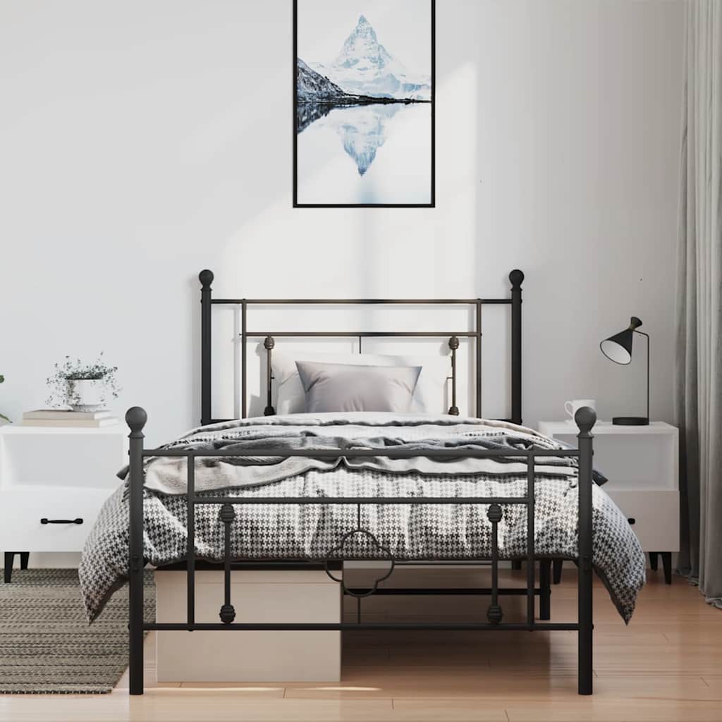 vidaXL Metalowa rama łóżka z wezgłowiem i zanóżkiem, czarna, 100x200cm