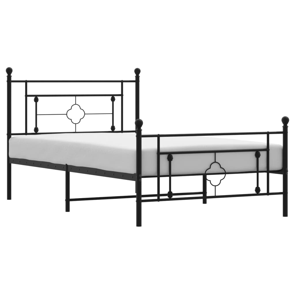 vidaXL Metalowa rama łóżka z wezgłowiem i zanóżkiem, czarna, 107x203cm