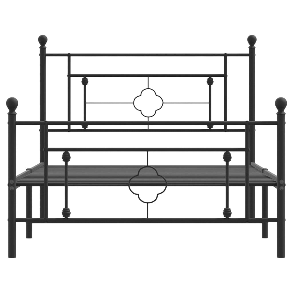 vidaXL Metalowa rama łóżka z wezgłowiem i zanóżkiem, czarna, 107x203cm