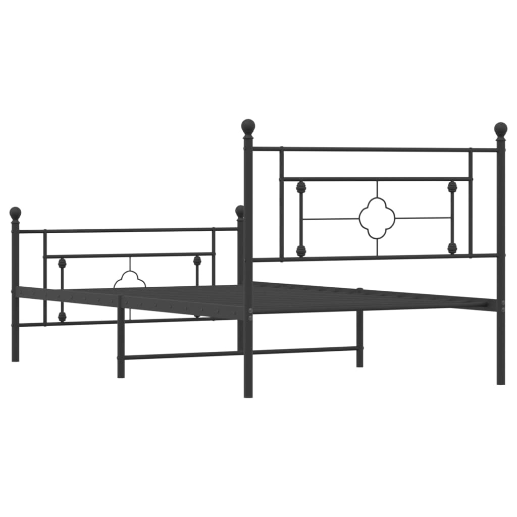 vidaXL Metalowa rama łóżka z wezgłowiem i zanóżkiem, czarna, 107x203cm
