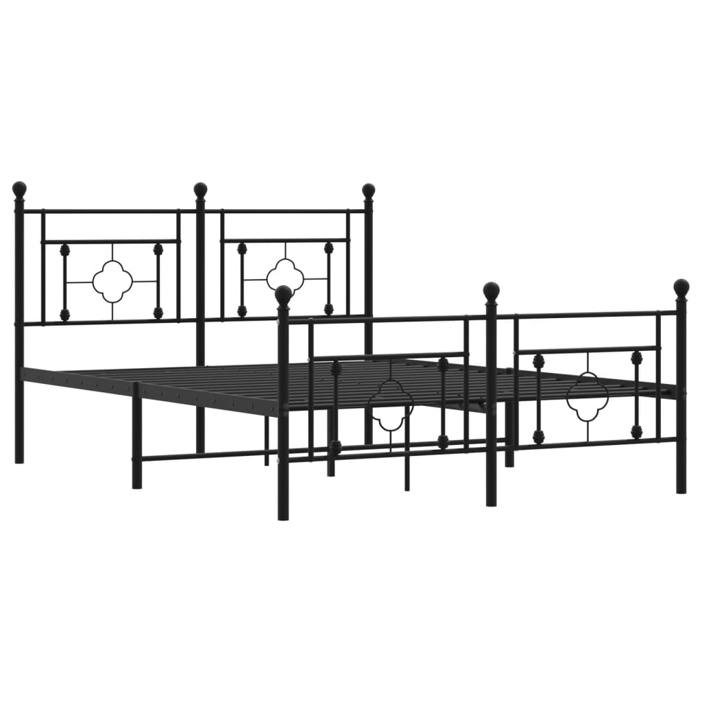 vidaXL Metalowa rama łóżka z wezgłowiem i zanóżkiem, czarna, 135x190cm