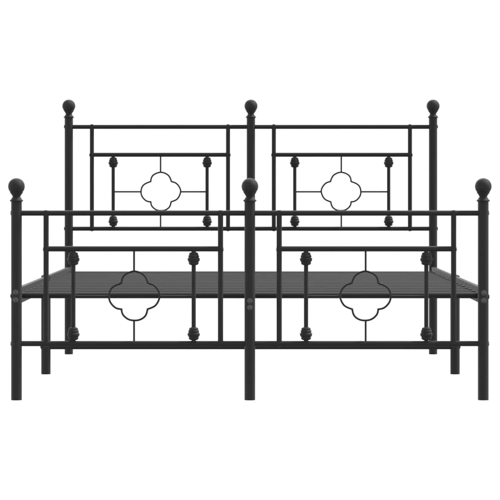 vidaXL Metalowa rama łóżka z wezgłowiem i zanóżkiem, czarna, 135x190cm