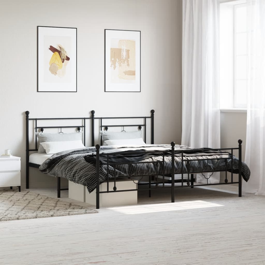 vidaXL Metalowa rama łóżka z wezgłowiem i zanóżkiem, czarna, 183x213cm
