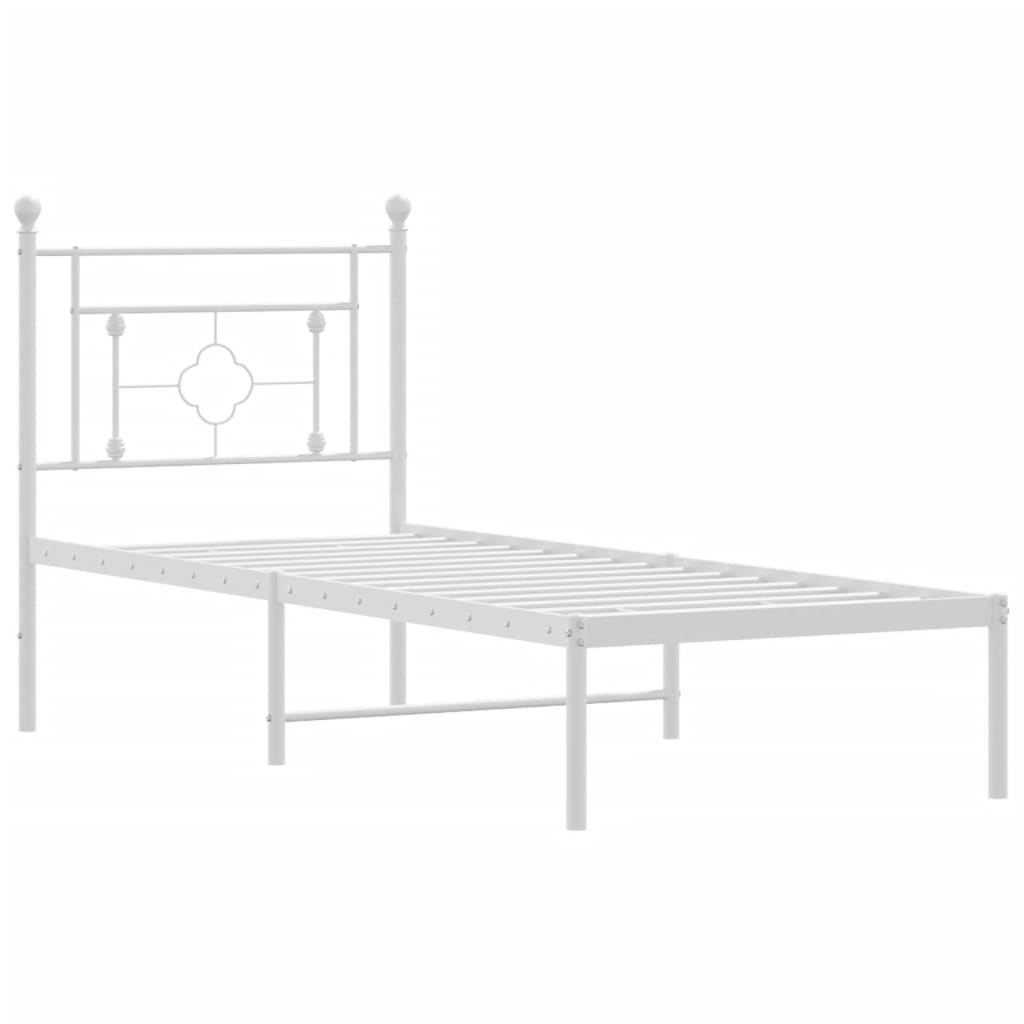 vidaXL Metalowe łóżko z wezgłowiem, bez materaca, białe, 75x190 cm