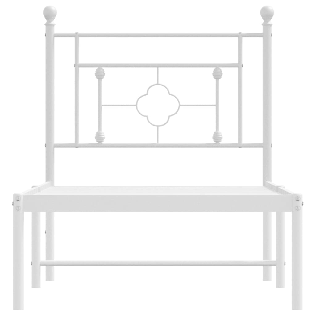 vidaXL Metalowe łóżko z wezgłowiem, bez materaca, białe, 75x190 cm