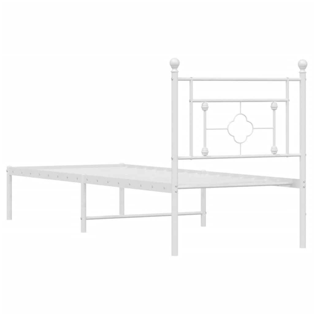 vidaXL Metalowe łóżko z wezgłowiem, bez materaca, białe, 75x190 cm