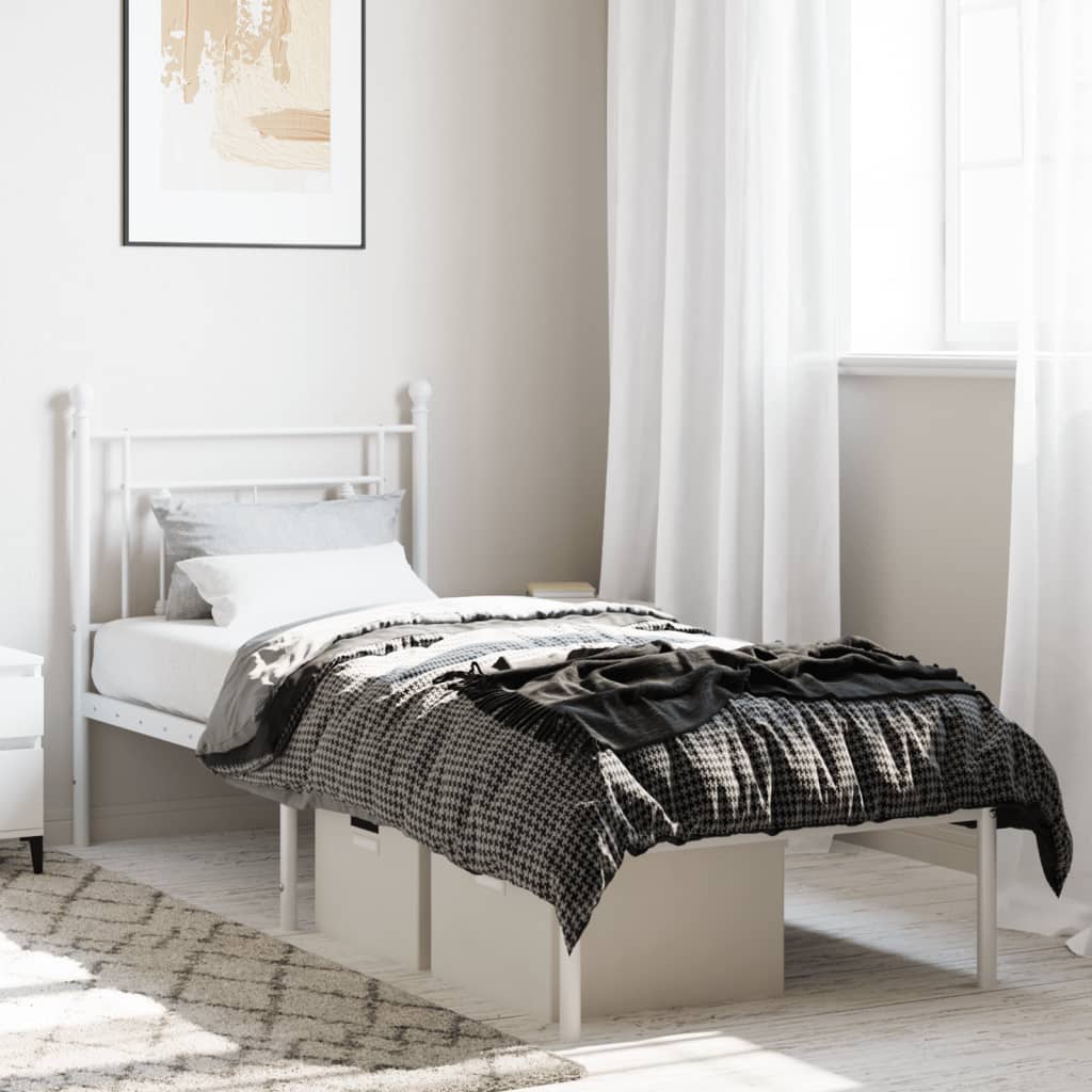 vidaXL Metalowe łóżko z wezgłowiem, bez materaca, białe, 75x190 cm