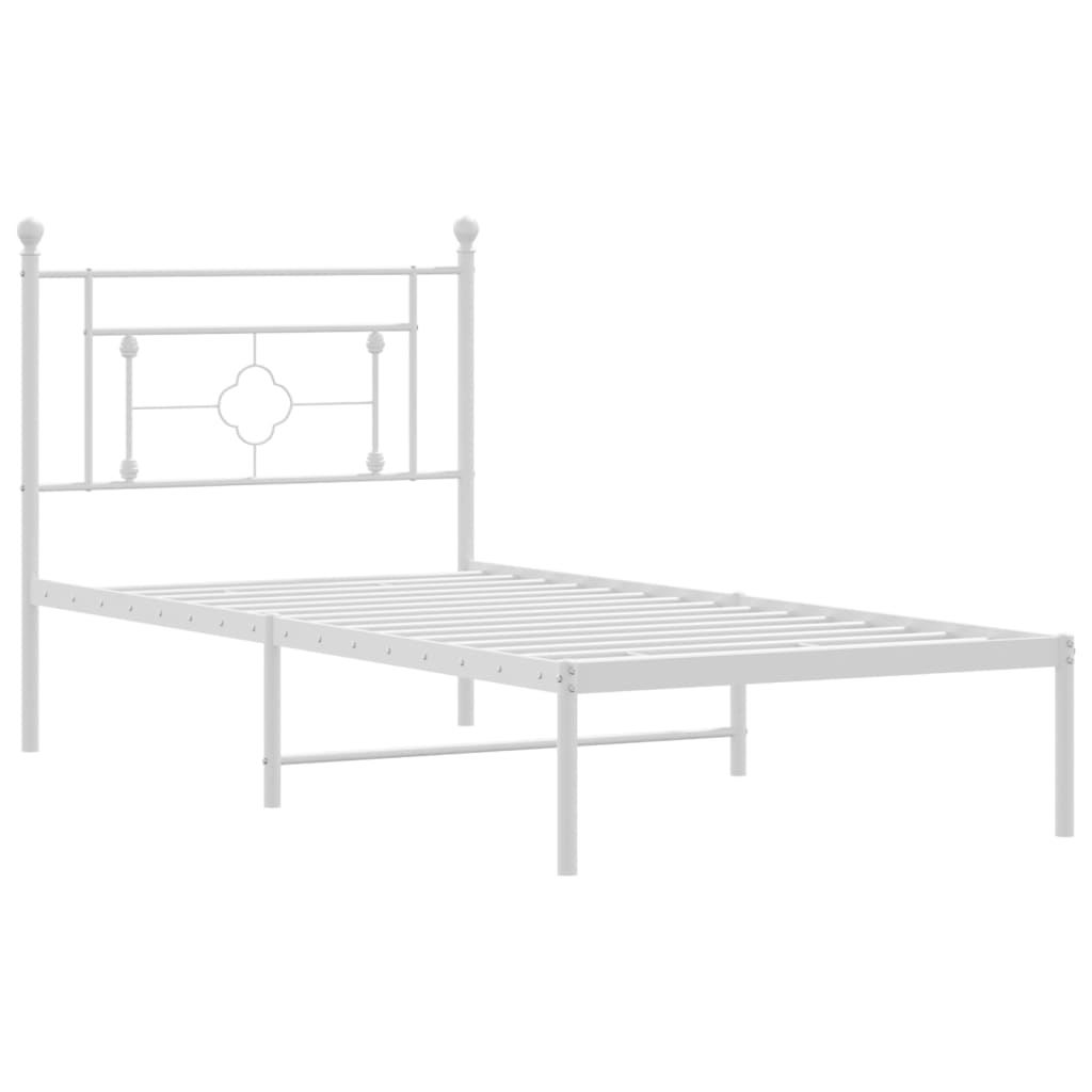 vidaXL Metalowa rama łóżka z wezgłowiem, biała, 90x200 cm
