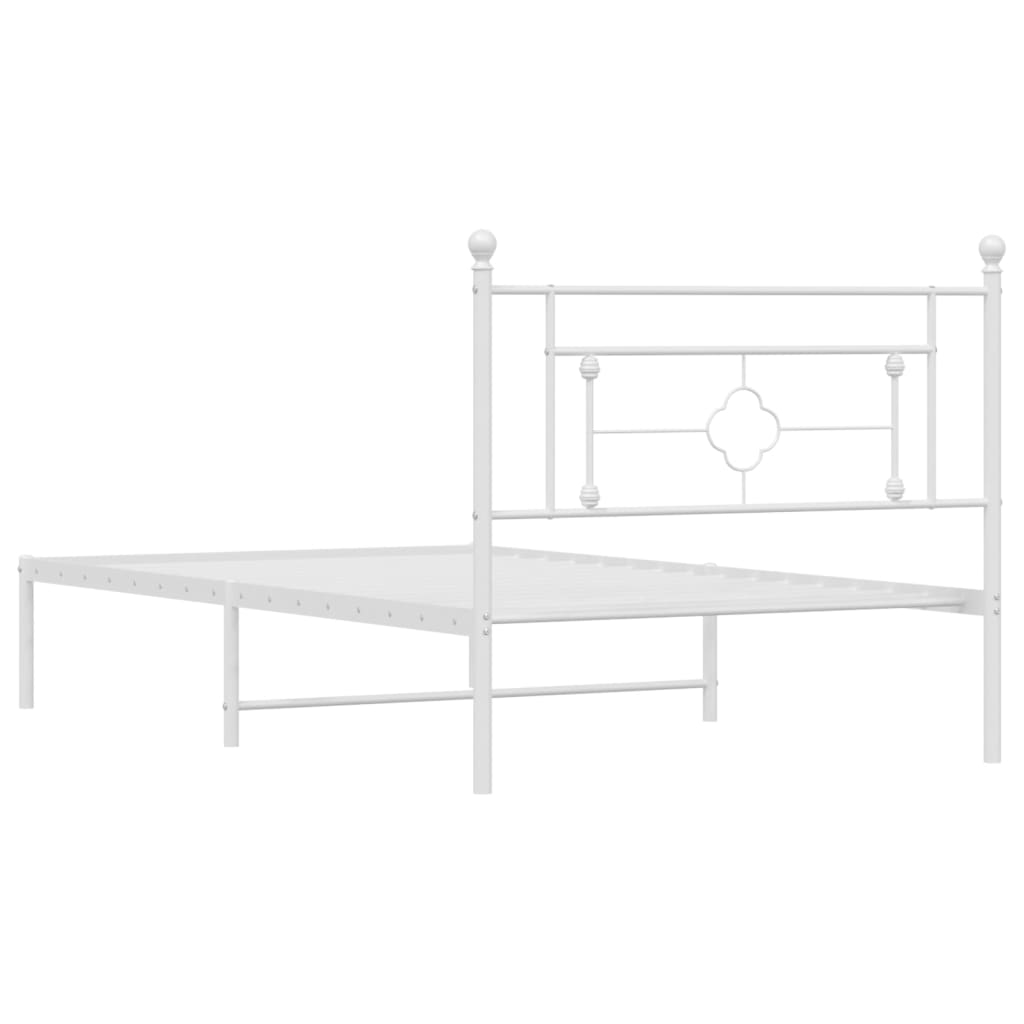 vidaXL Metalowa rama łóżka z wezgłowiem, biała, 107x203 cm