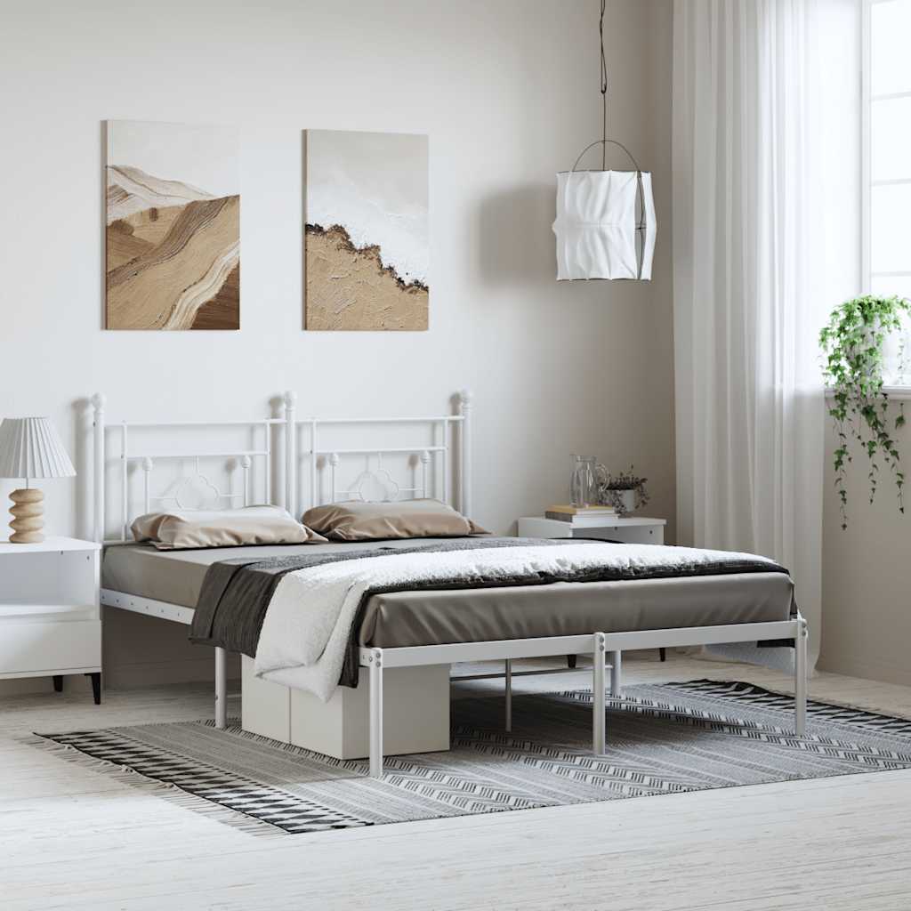 vidaXL Metalowa rama łóżka z wezgłowiem, biała, 150x200 cm