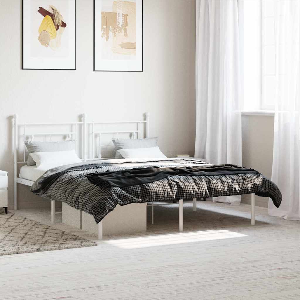vidaXL Metalowa rama łóżka z wezgłowiem, biała, 160x200 cm