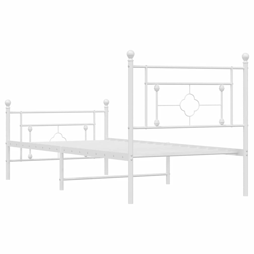 vidaXL Metalowa rama łóżka z wezgłowiem i zanóżkiem, biała, 100x200 cm