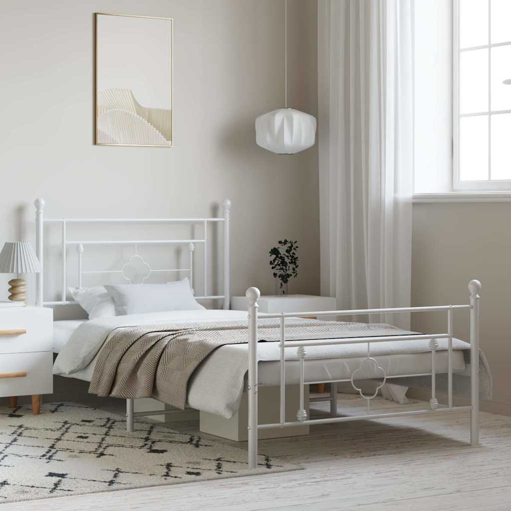 vidaXL Metalowa rama łóżka z wezgłowiem i zanóżkiem, biała, 100x200 cm