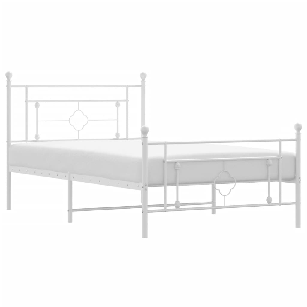 vidaXL Metalowa rama łóżka z wezgłowiem i zanóżkiem, biała, 107x203 cm