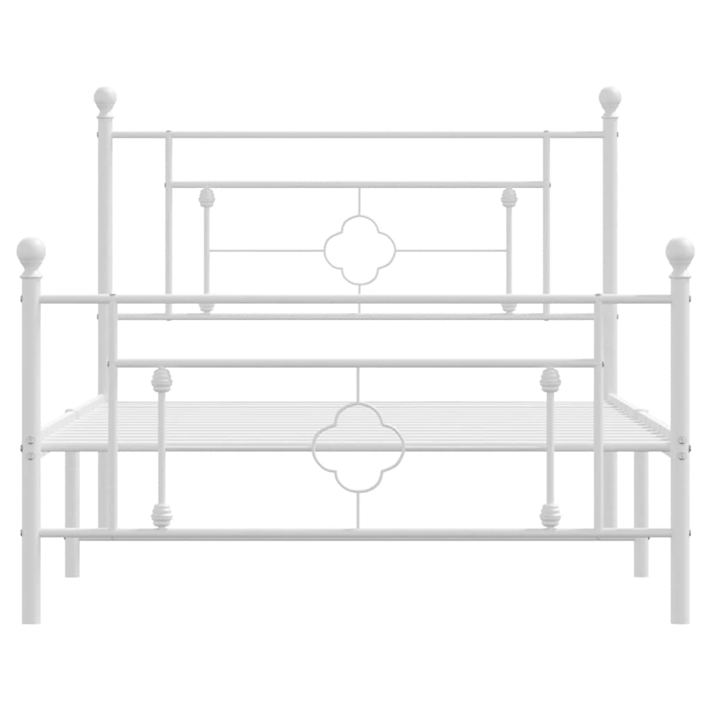 vidaXL Metalowa rama łóżka z wezgłowiem i zanóżkiem, biała, 107x203 cm