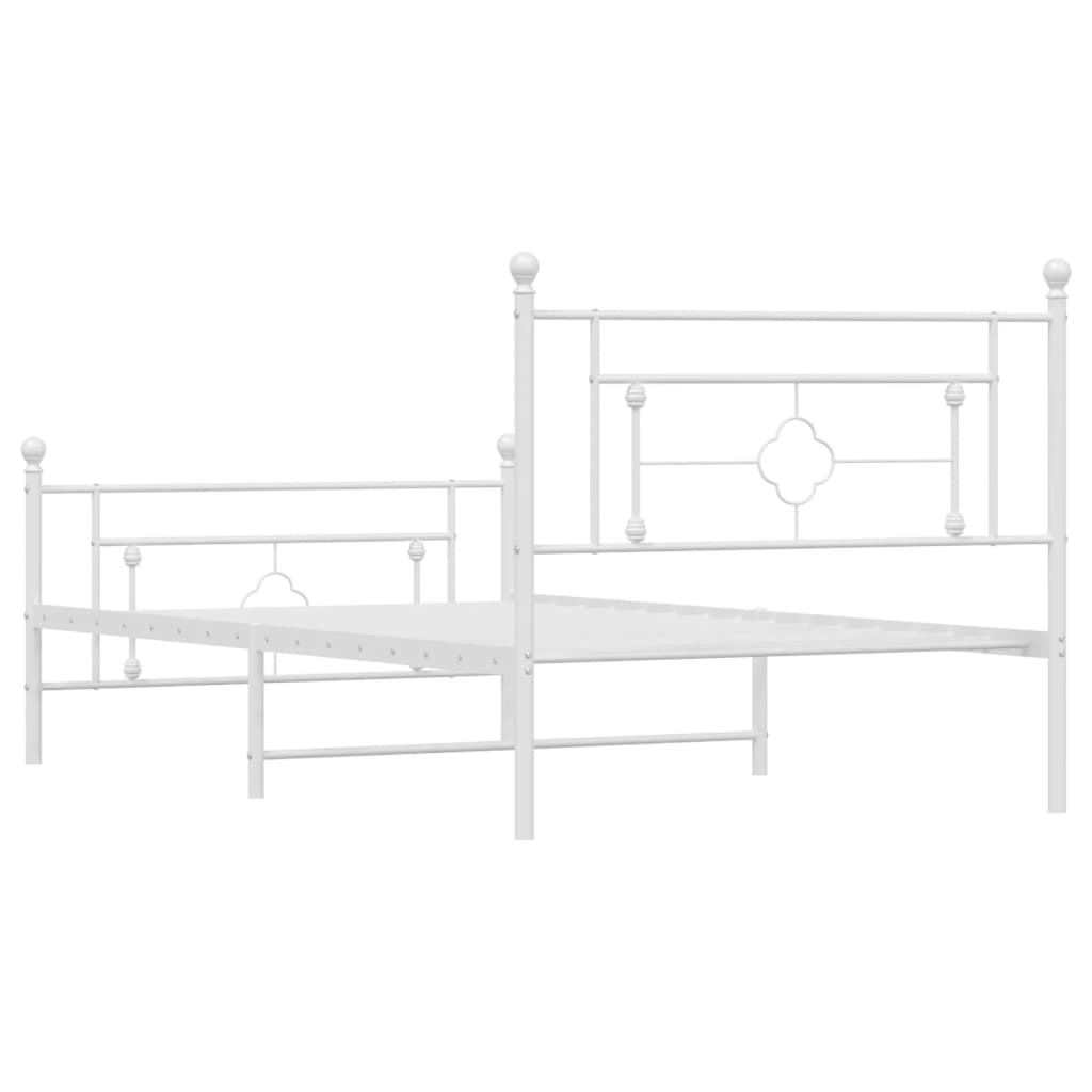 vidaXL Metalowa rama łóżka z wezgłowiem i zanóżkiem, biała, 107x203 cm
