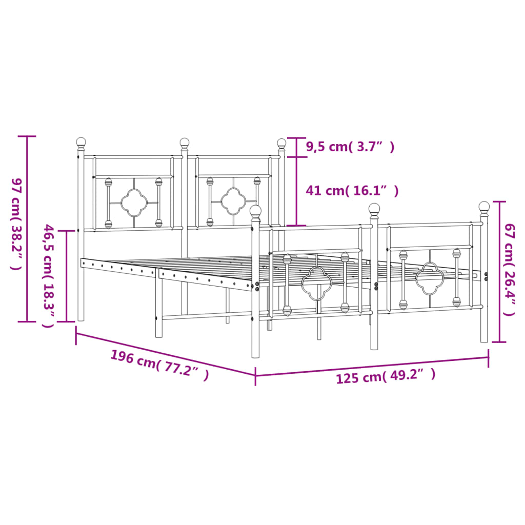 vidaXL Metalowa rama łóżka z wezgłowiem i zanóżkiem, biała, 120x190 cm