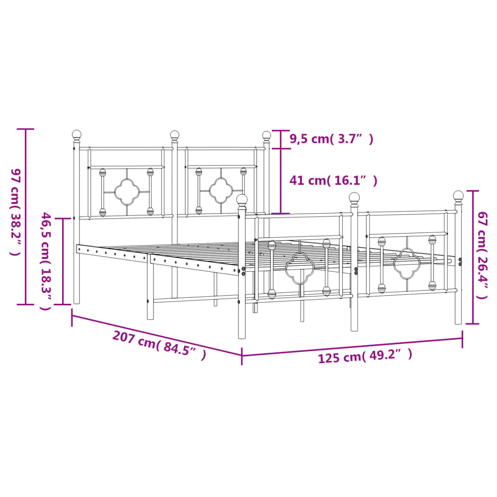 vidaXL Metalowa rama łóżka z wezgłowiem i zanóżkiem, biała, 120x200 cm