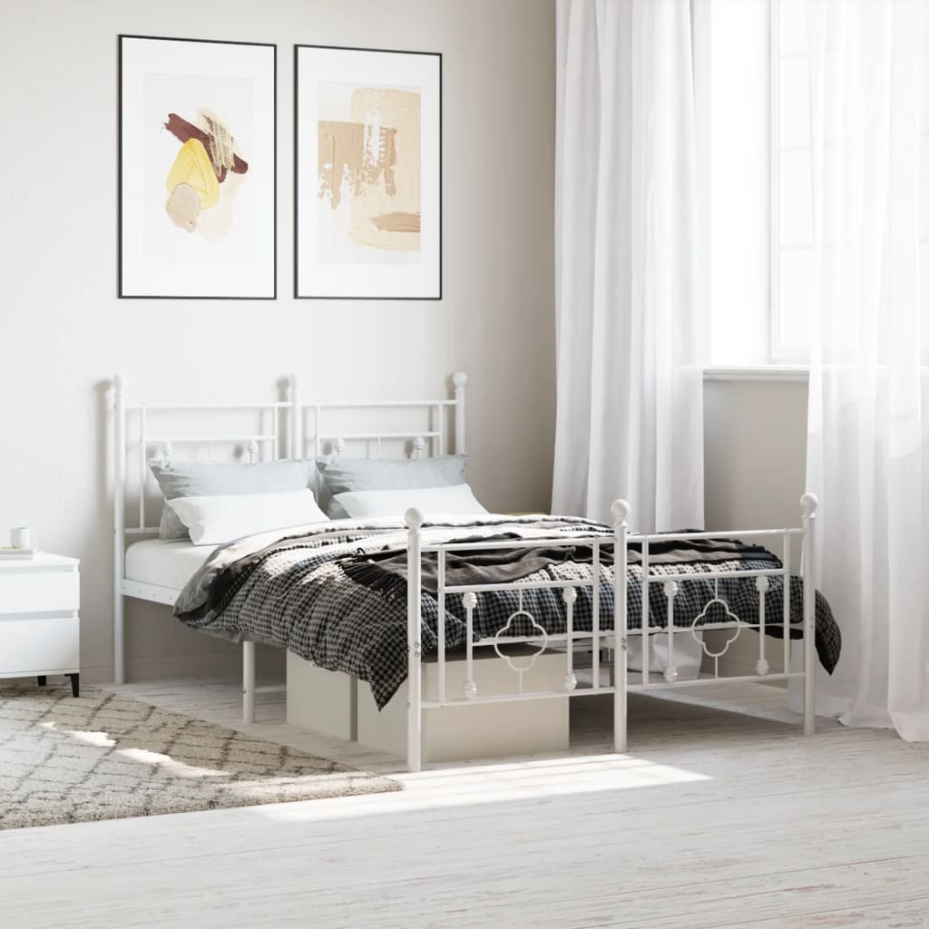 vidaXL Metalowa rama łóżka z wezgłowiem i zanóżkiem, biała, 120x200 cm