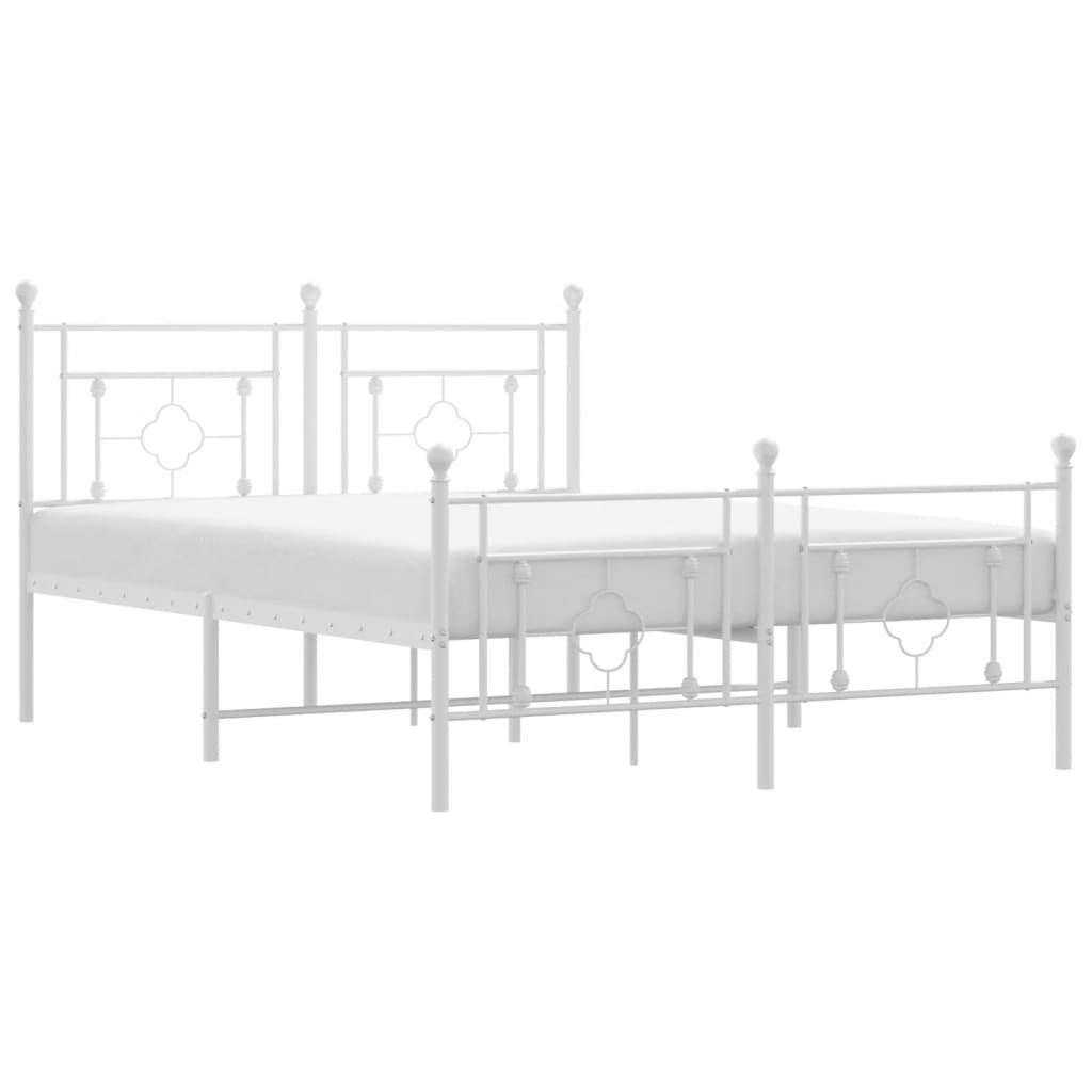 vidaXL Metalowa rama łóżka z wezgłowiem i zanóżkiem, biała, 135x190 cm