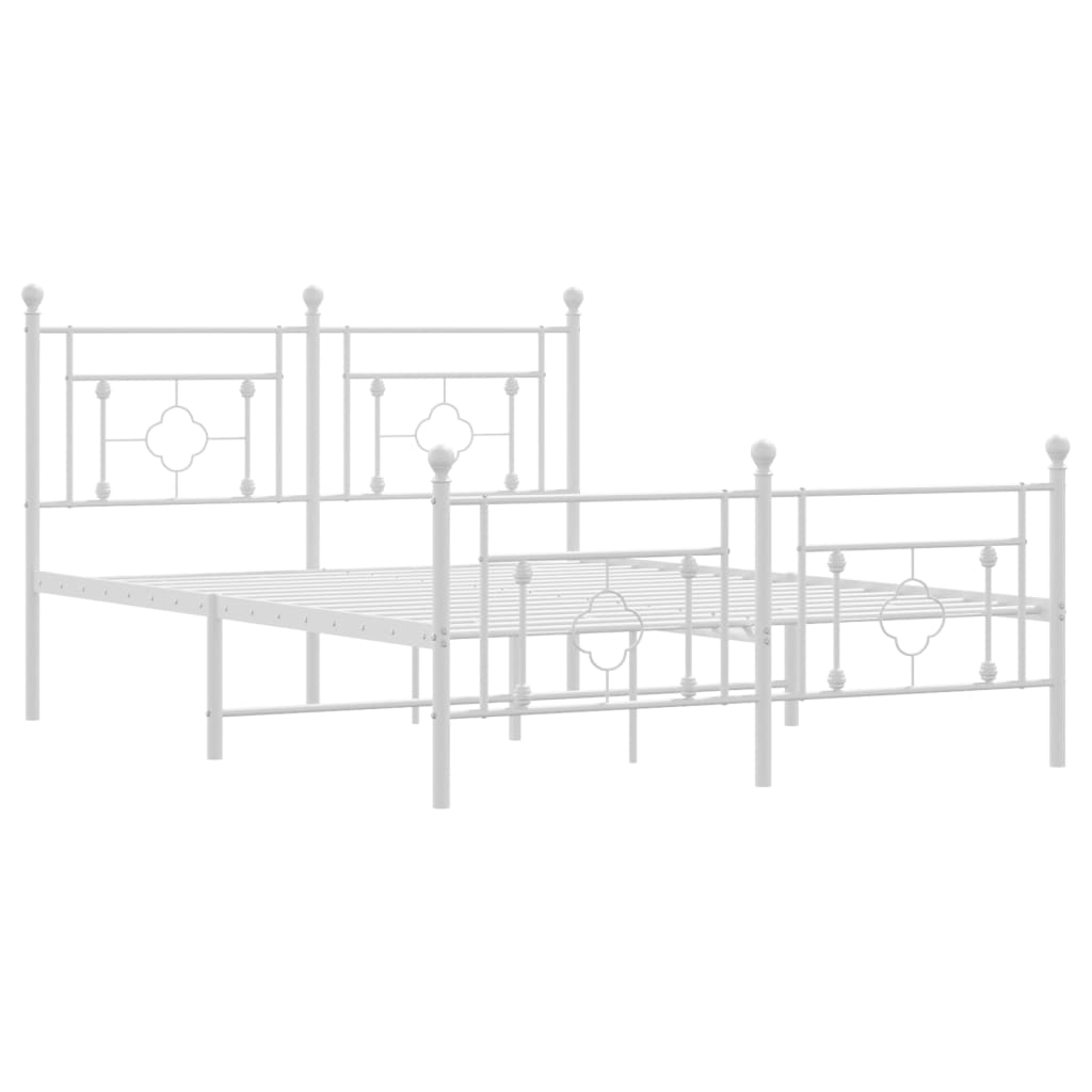 vidaXL Metalowa rama łóżka z wezgłowiem i zanóżkiem, biała, 135x190 cm