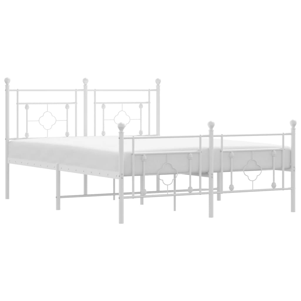 vidaXL Metalowa rama łóżka z wezgłowiem i zanóżkiem, biała, 140x190 cm