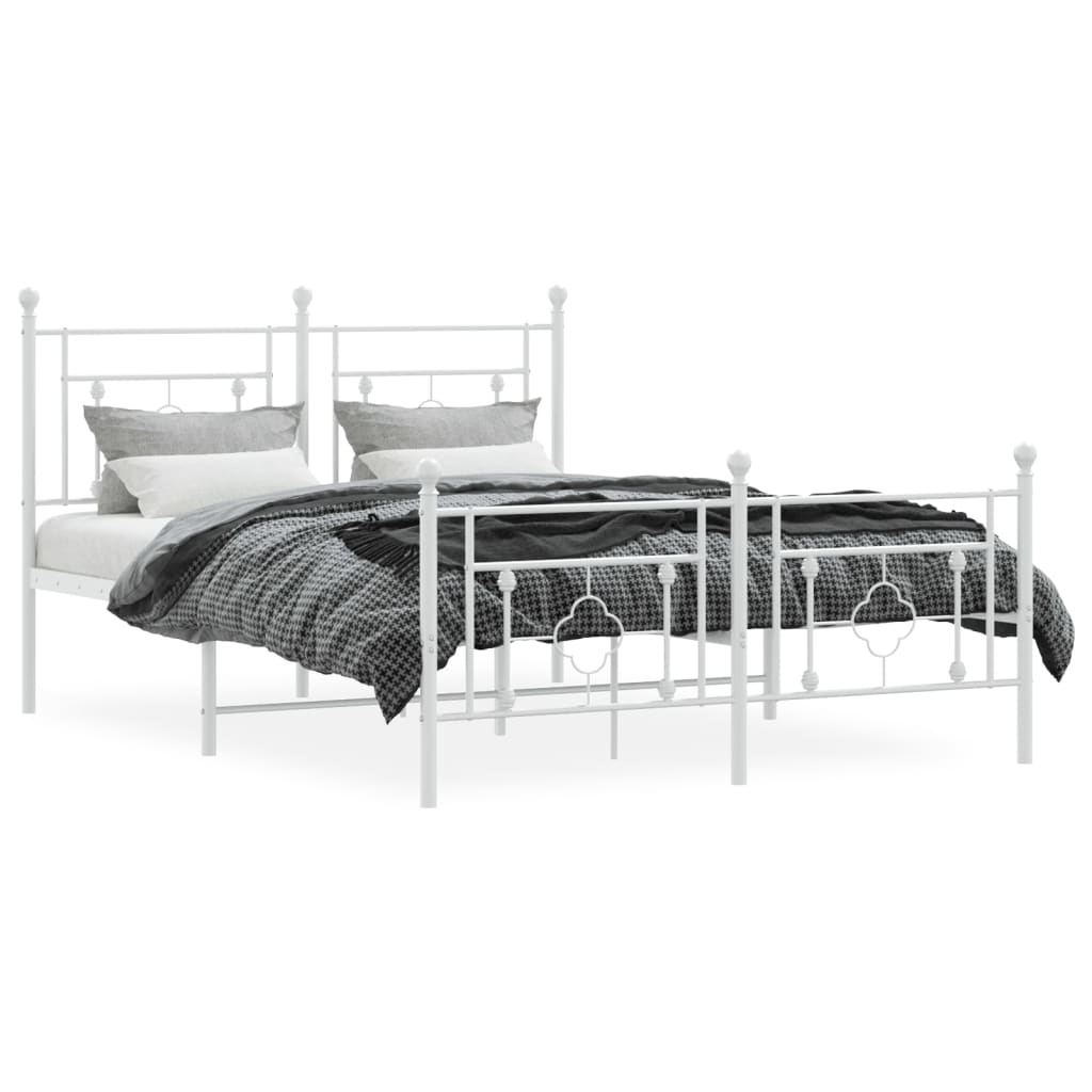 vidaXL Metalowa rama łóżka z wezgłowiem i zanóżkiem, biała, 140x190 cm