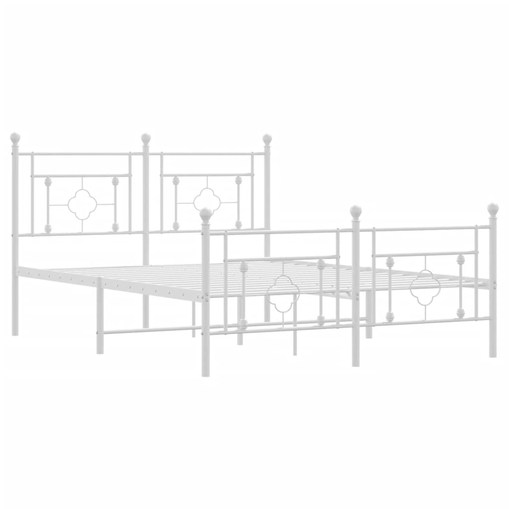 vidaXL Metalowa rama łóżka z wezgłowiem i zanóżkiem, biała, 140x190 cm