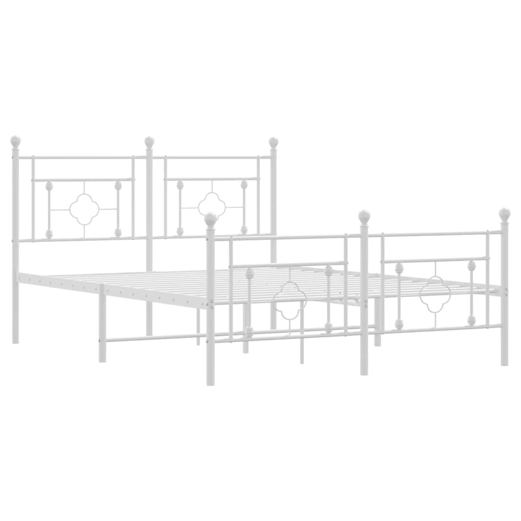 vidaXL Metalowa rama łóżka z wezgłowiem i zanóżkiem, biała, 140x200 cm