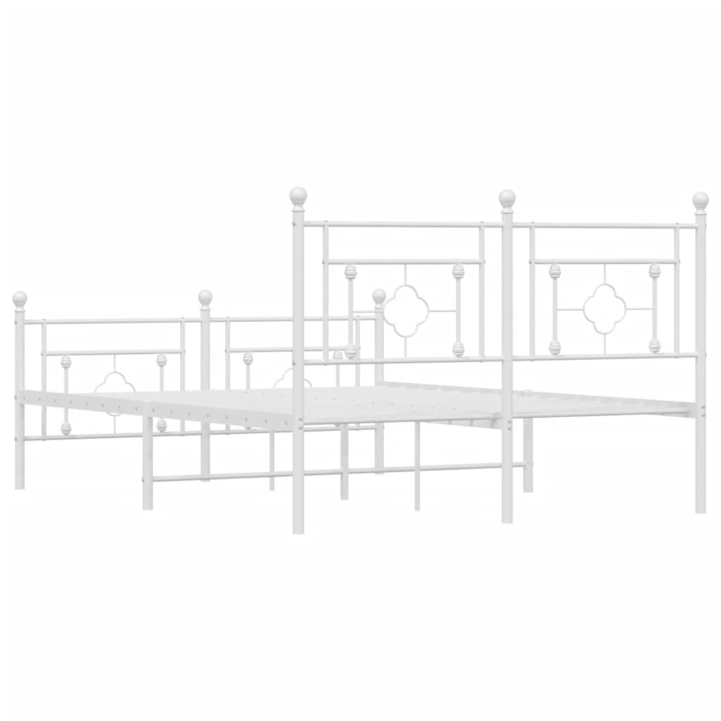vidaXL Metalowa rama łóżka z wezgłowiem i zanóżkiem, biała, 140x200 cm