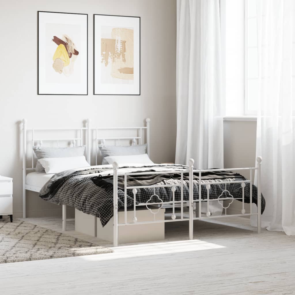 vidaXL Metalowa rama łóżka z wezgłowiem i zanóżkiem, biała, 140x200 cm